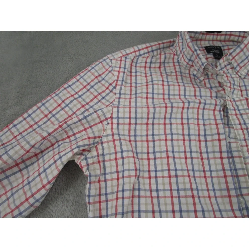 J Crew Shirt Mens Small White Plaid Slim‎ Fit Cotton Button Down Long Sleeve
